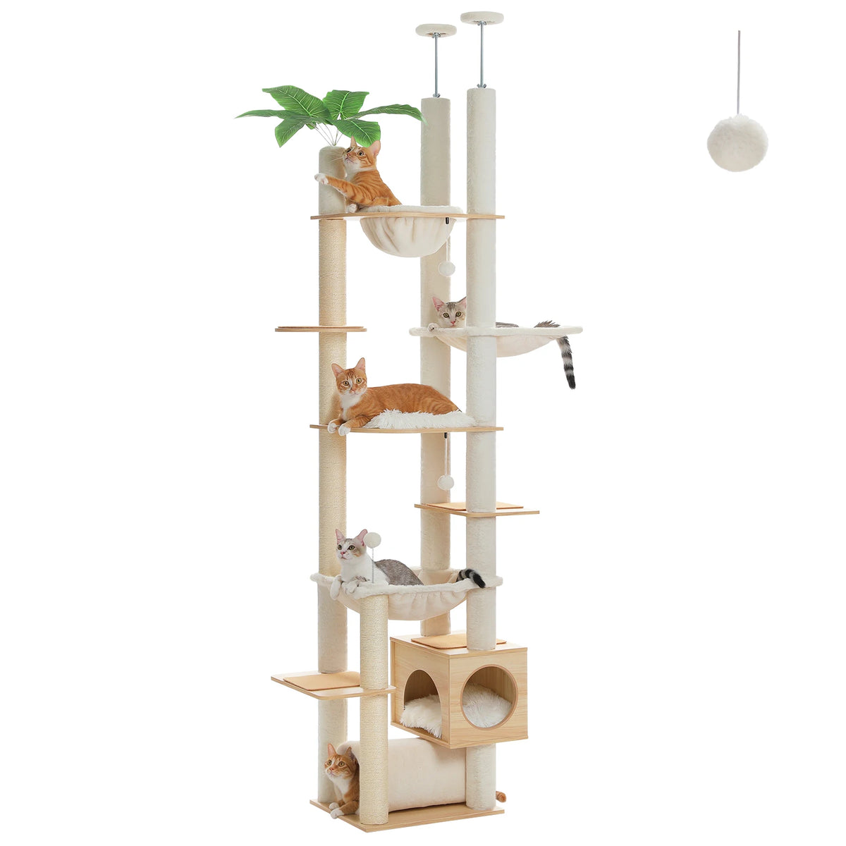 PAWZ Road Wooden Cat Tree With Hammock And Sisal Scratching Posts