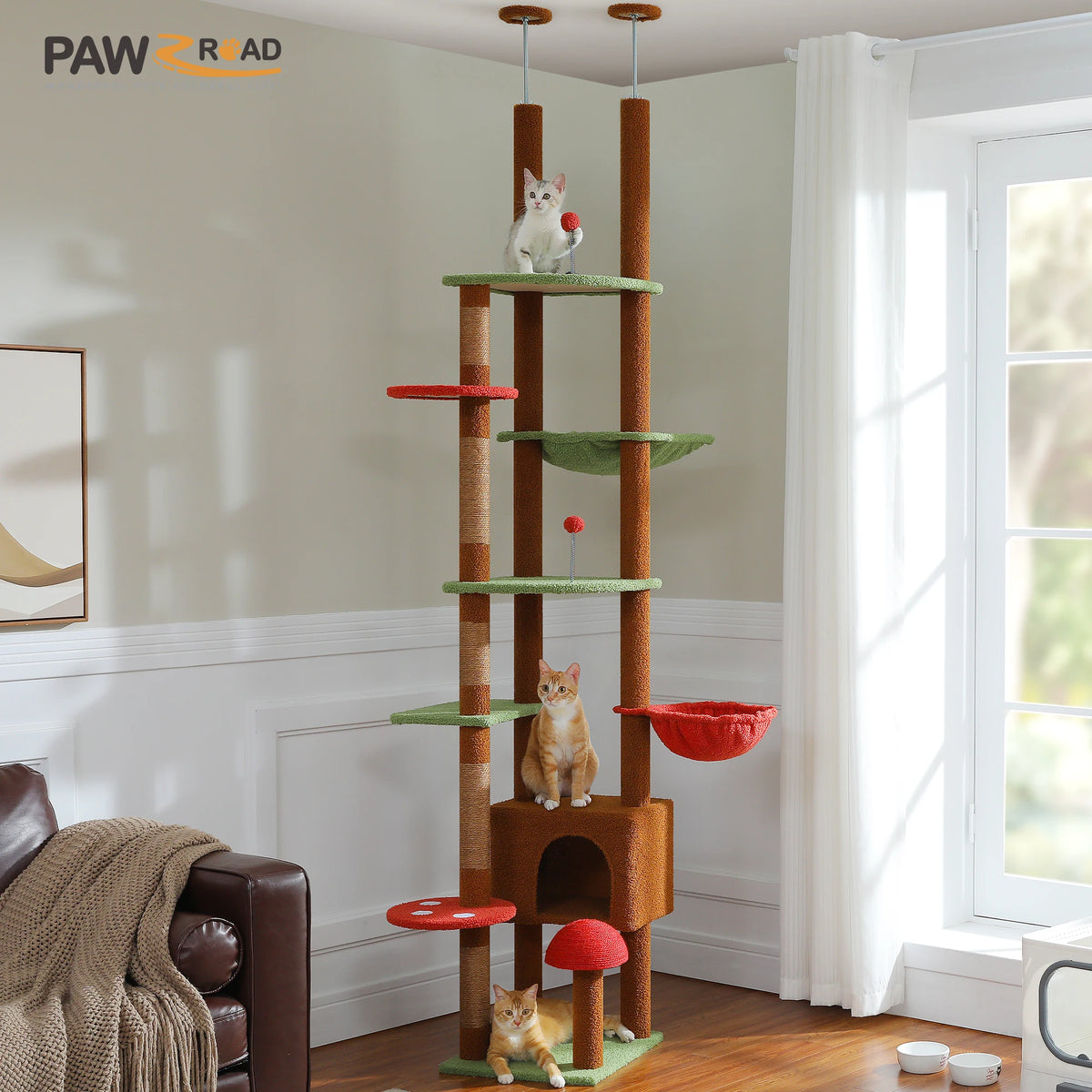 PAWZ Road Wooden Cat Tree With Hammock And Sisal Scratching Posts