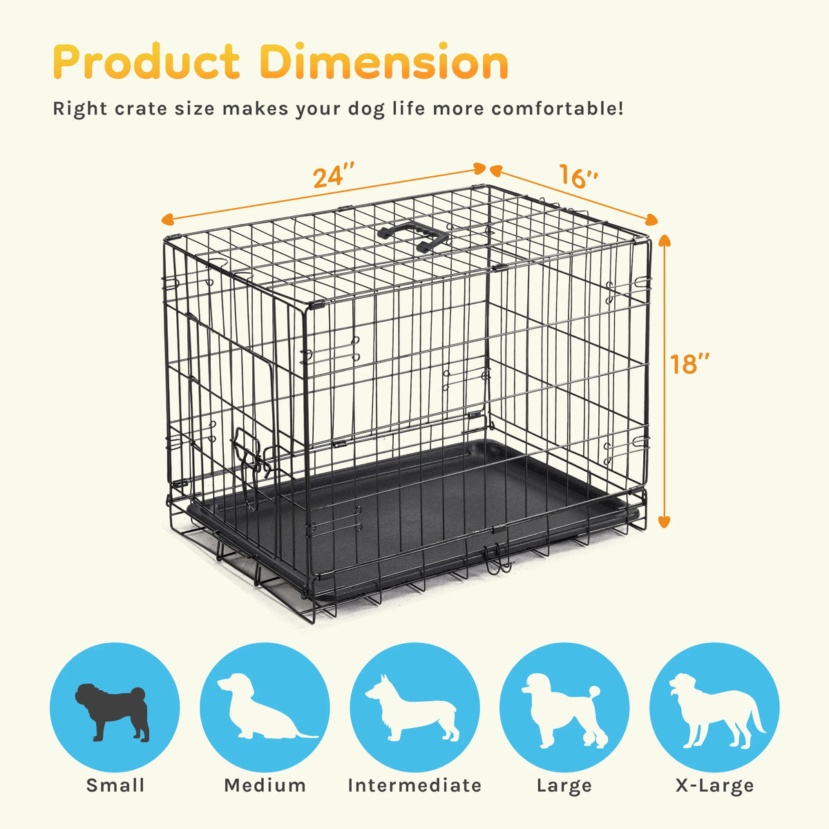 JHK Folding Wire Dog Kennel With Leak Proof Pan Tray