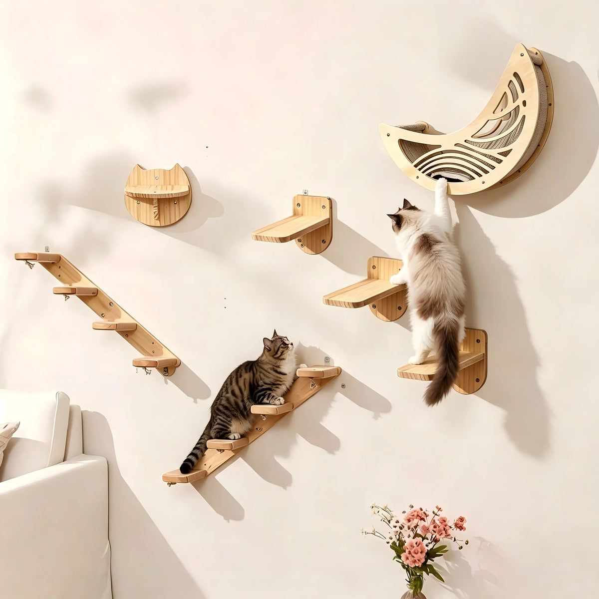 CWV Wall Mounted Cat Shelves Moon Hammock And Star Perches
