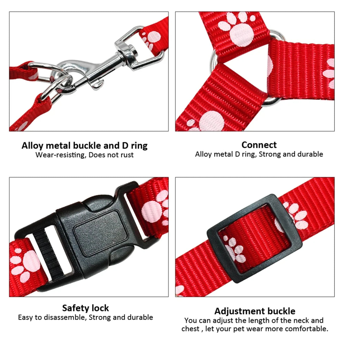 Adjustable Paw Print Nylon Dog Harness and Leash Set for Walking