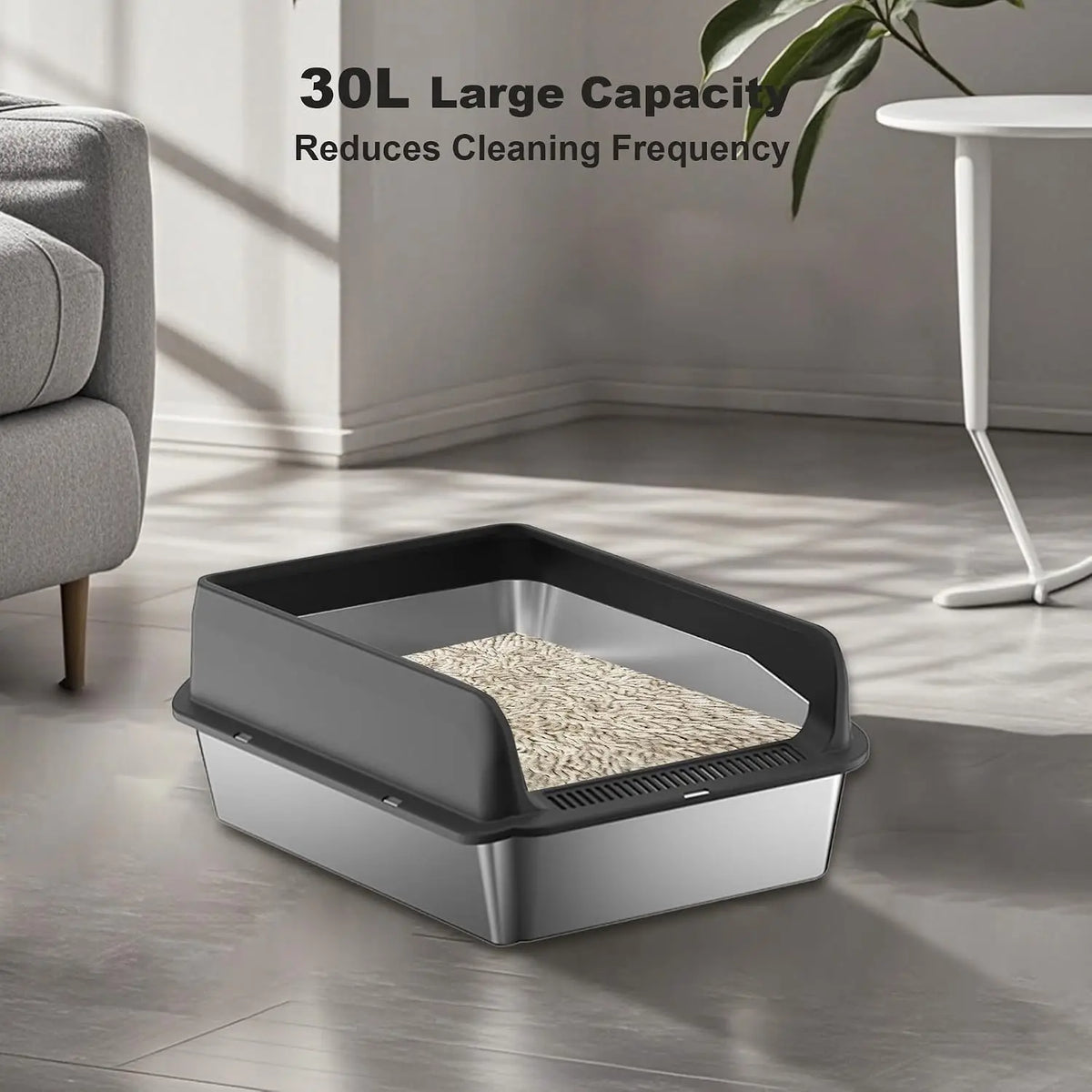 Garvee Stainless Steel Cat Litter Box With Covered Splash Guard