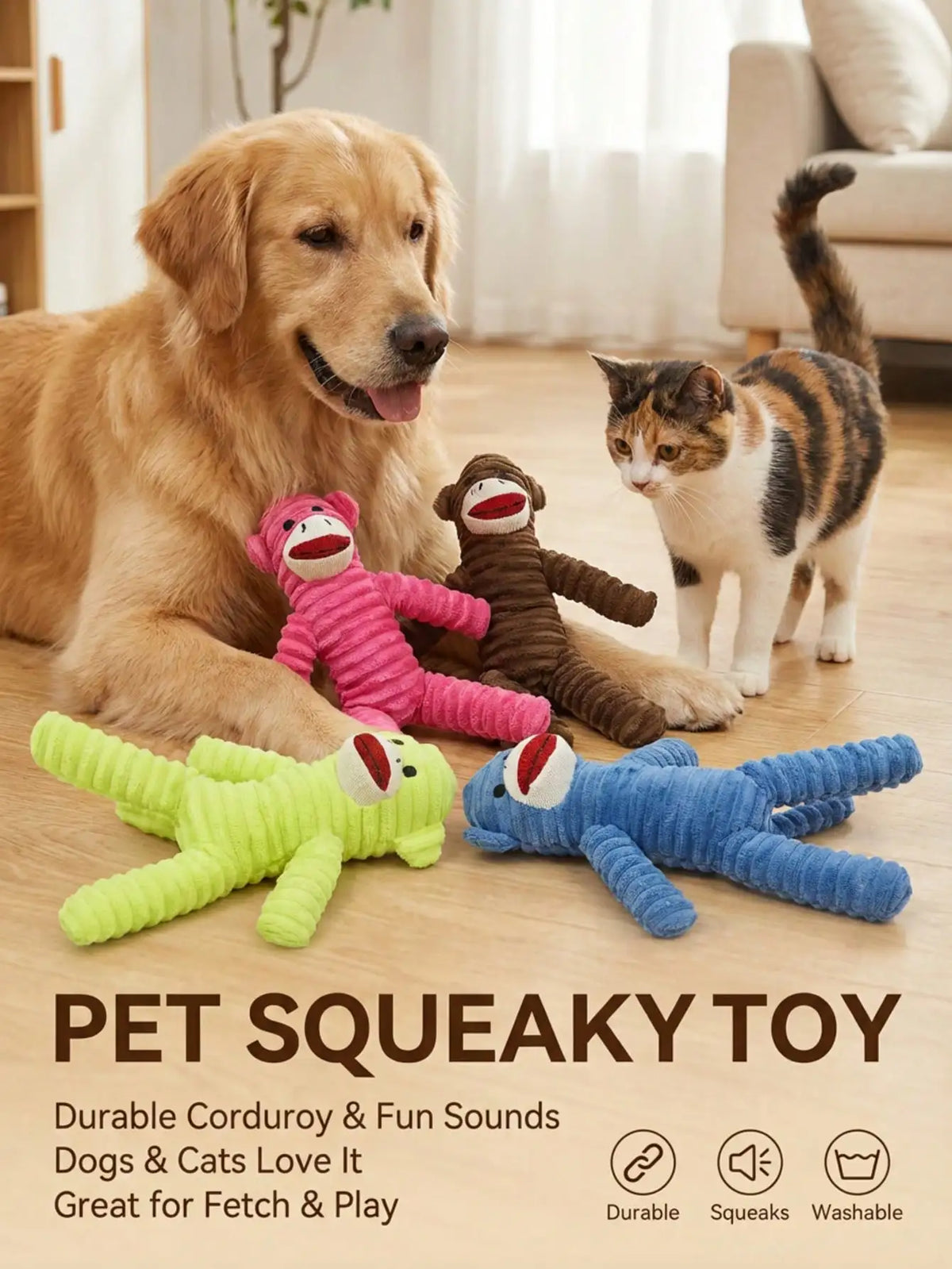 Armadillo Squeaky Plush Dog Chew Toy for Teeth Cleaning and Play