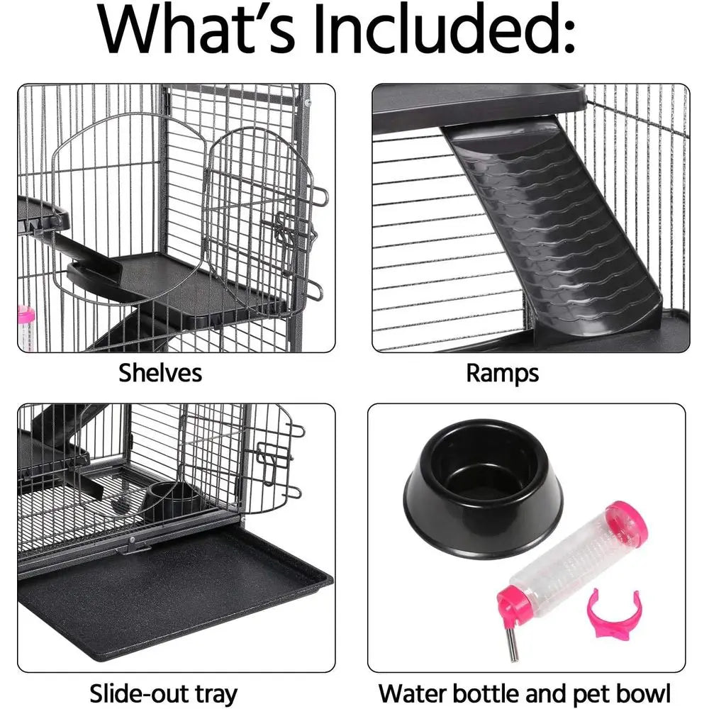 Six-Level Metal Small Animal Cage With Feeder and Wheels For Ferrets Rabbits and Chinchillas