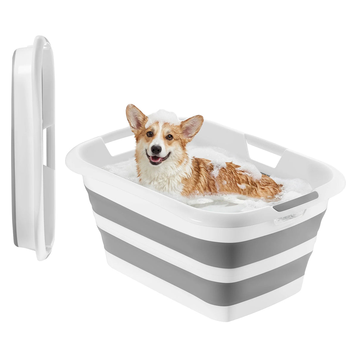 SucceBuy Collapsible Portable Dog Bathtub With Built In Drainage Hole