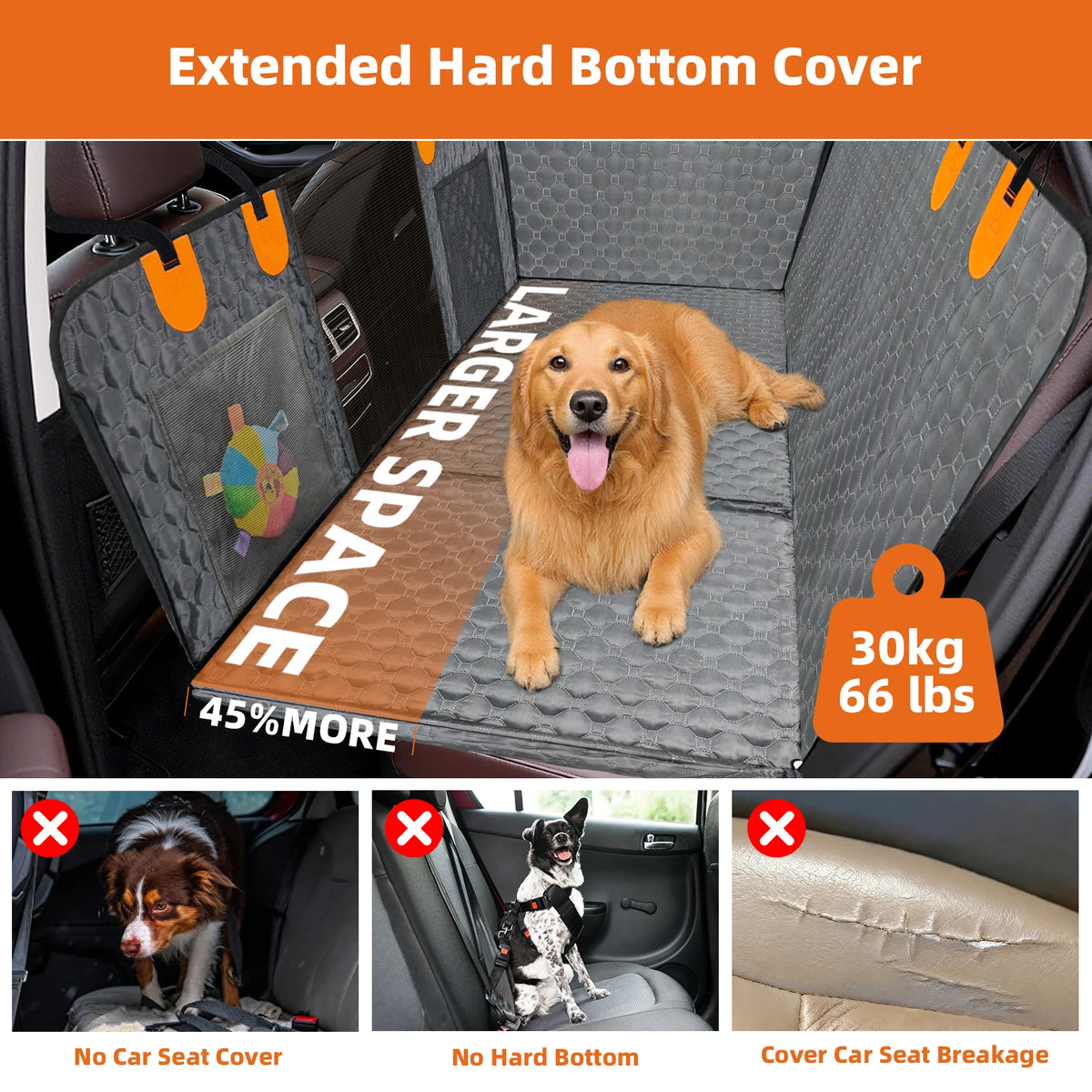 Hard Bottom Dog Car Seat Extender Waterproof Back Seat Protector