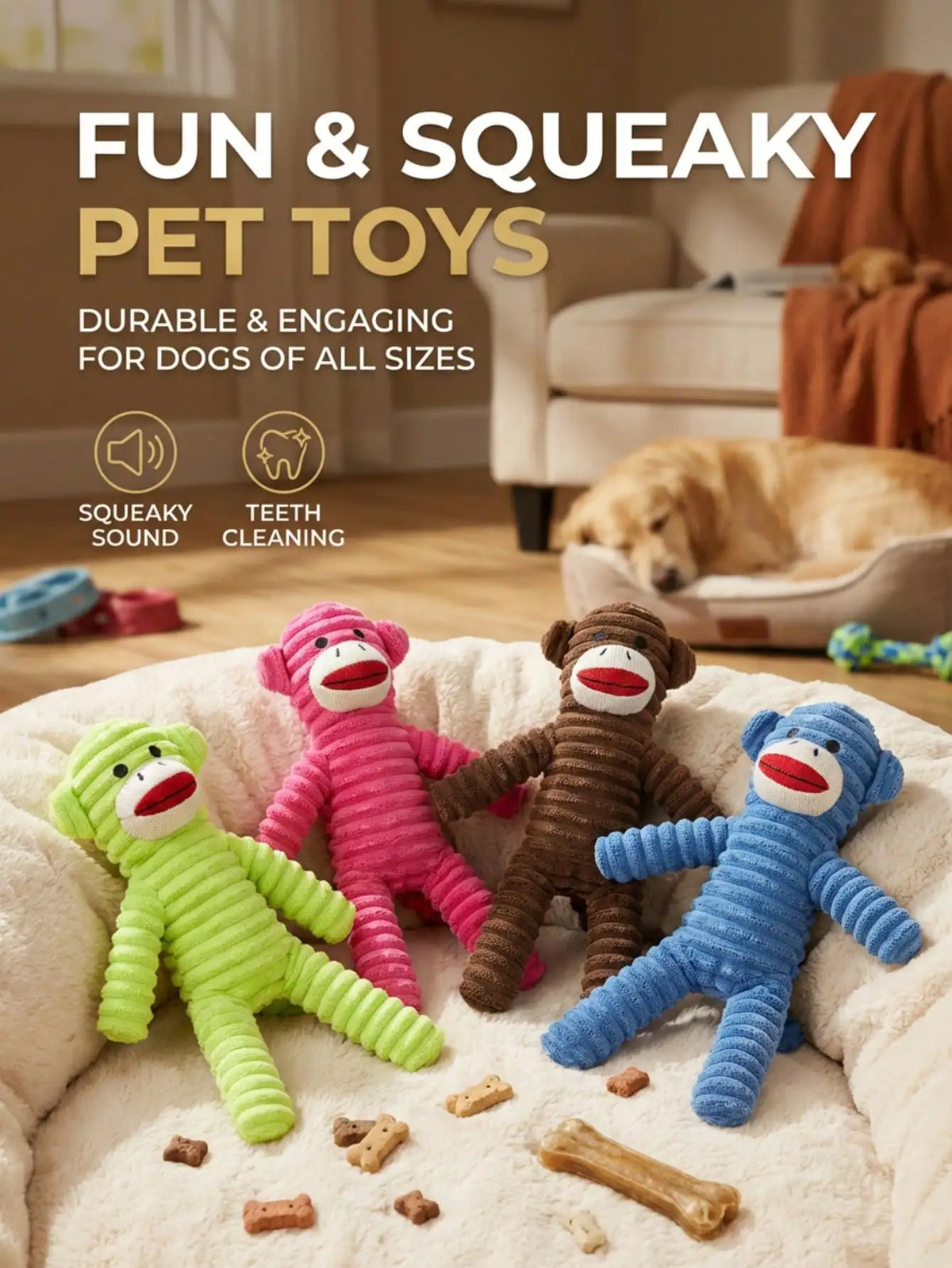 Armadillo Squeaky Plush Dog Chew Toy for Teeth Cleaning and Play