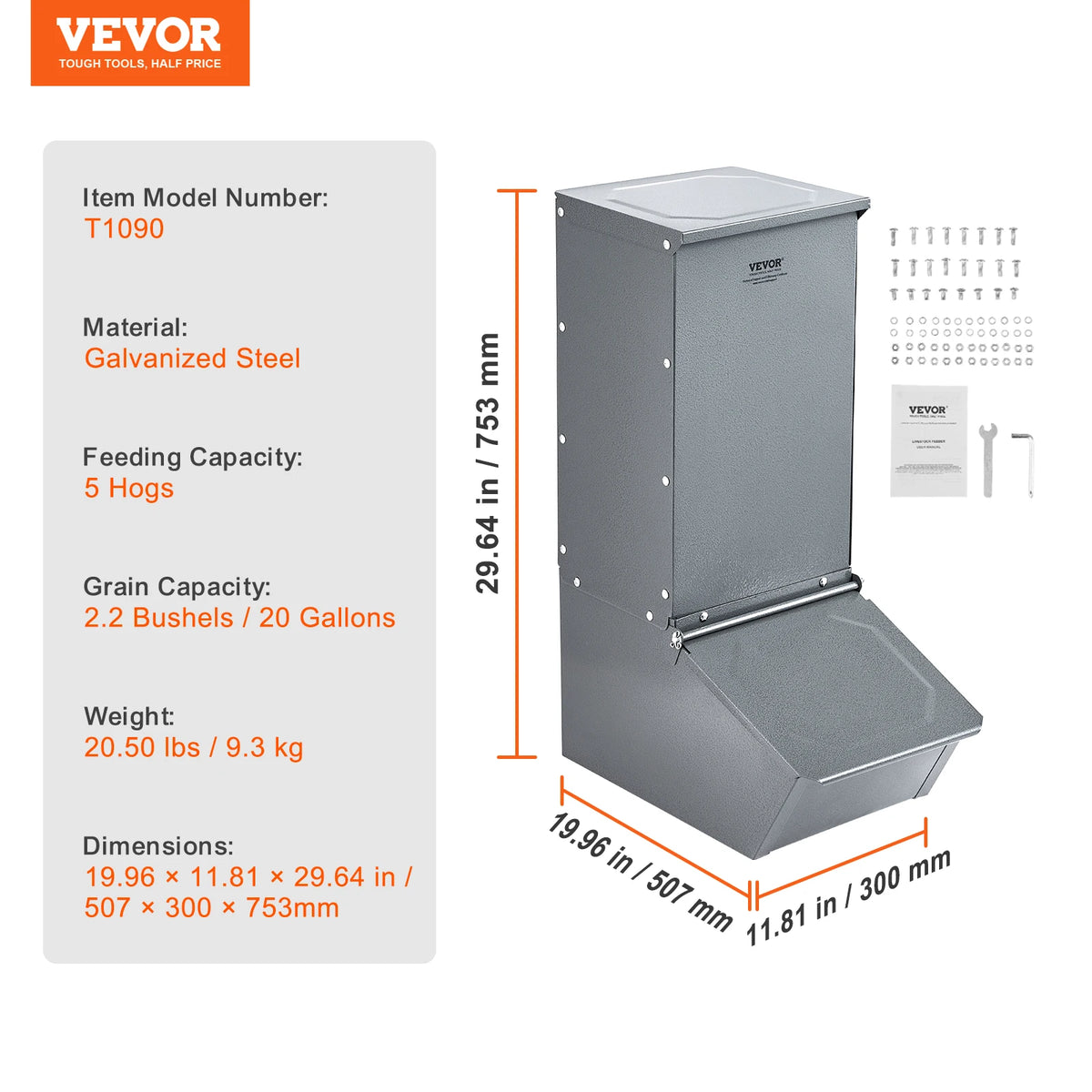 SucceBuy Heavy Duty Galvanized Steel Hog Feeder for Livestock