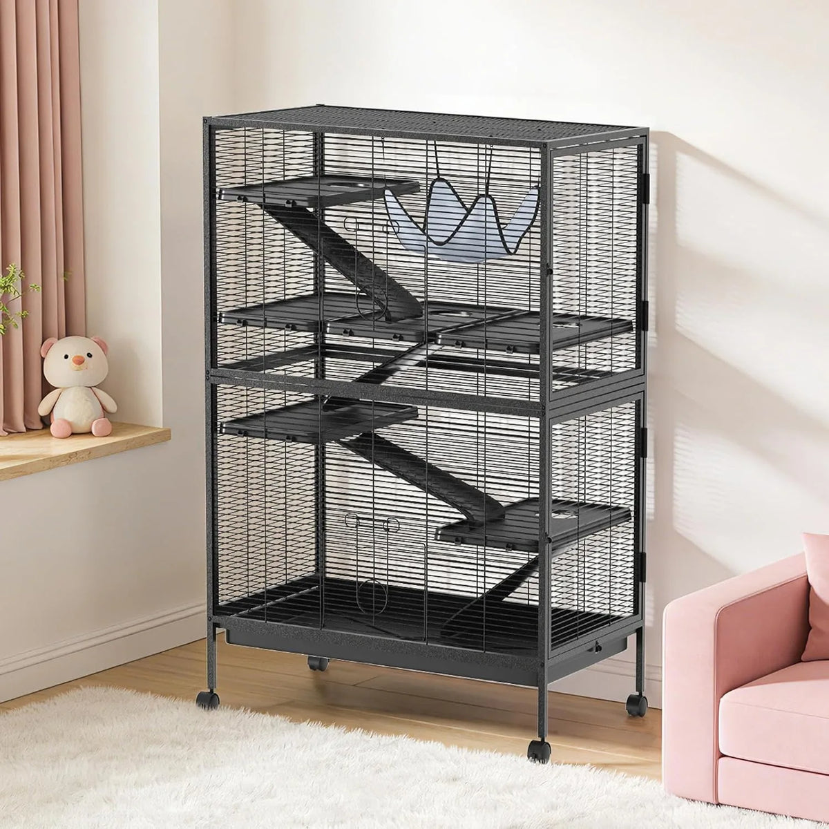 Multi Level Small Animal Cage With Hammock Ramps And Tray
