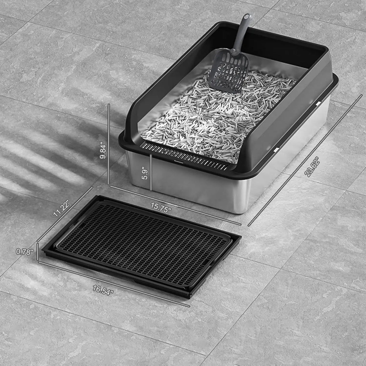 Garvee Stainless Steel Cat Litter Box With Covered Splash Guard