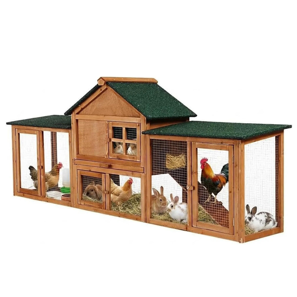 HiMISS Outdoor Rabbit Hutch With Double Runs And Cleaning Tray