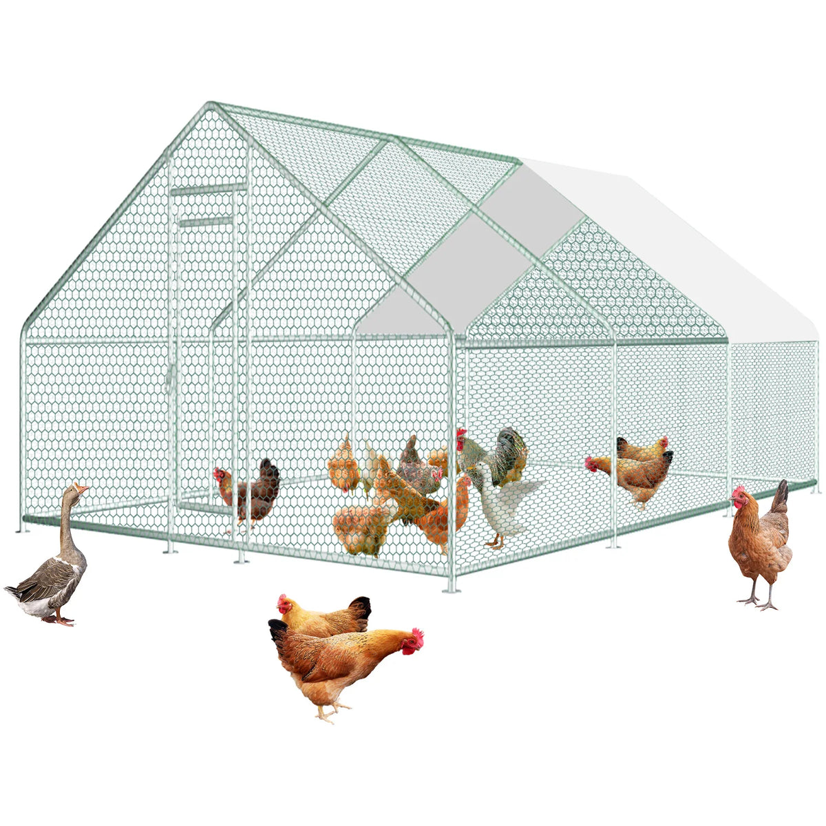 Heavy Duty Galvanized Metal Chicken Coop Run With Weather Resistant Roof