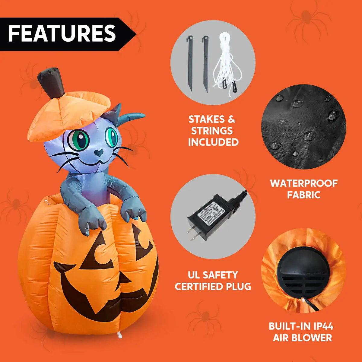 Joyfy Animated Cat On Pumpkin Halloween Inflatable Yard Decoration