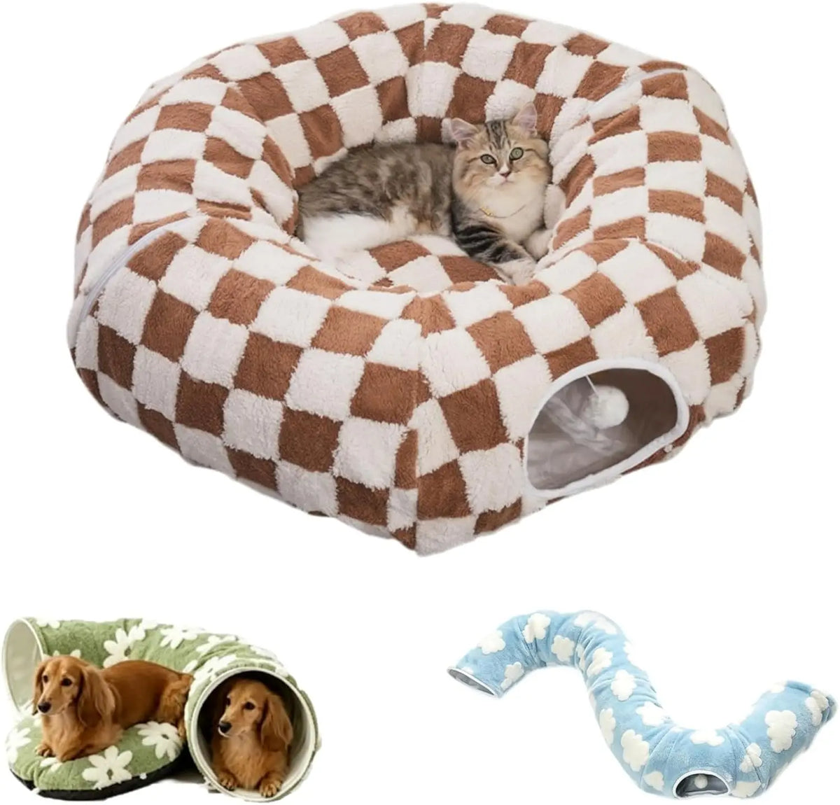 Plush Flower Design Foldable Dachshund Tunnel Bed For Dogs