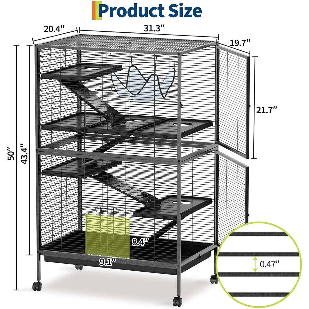 Multi Level Small Animal Cage With Hammock Ramps And Tray