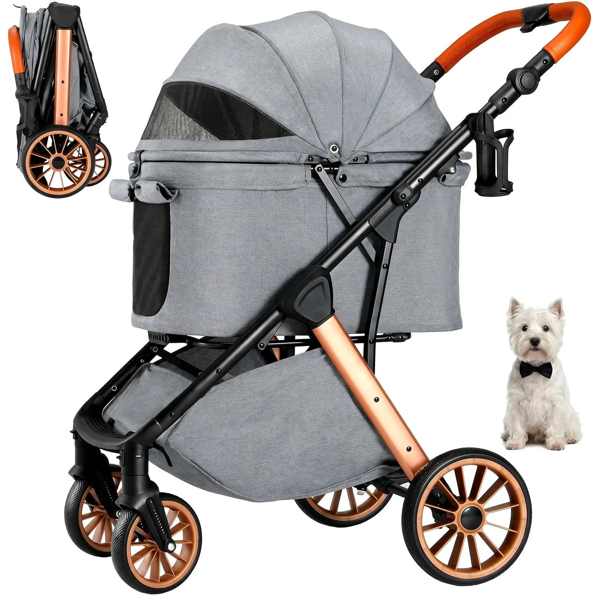 Foldable Pet Stroller with Adjustable Handle and Sun Shade
