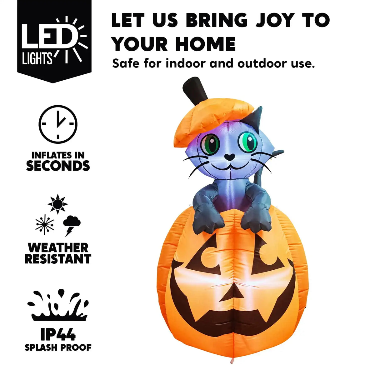 Joyfy Animated Cat On Pumpkin Halloween Inflatable Yard Decoration