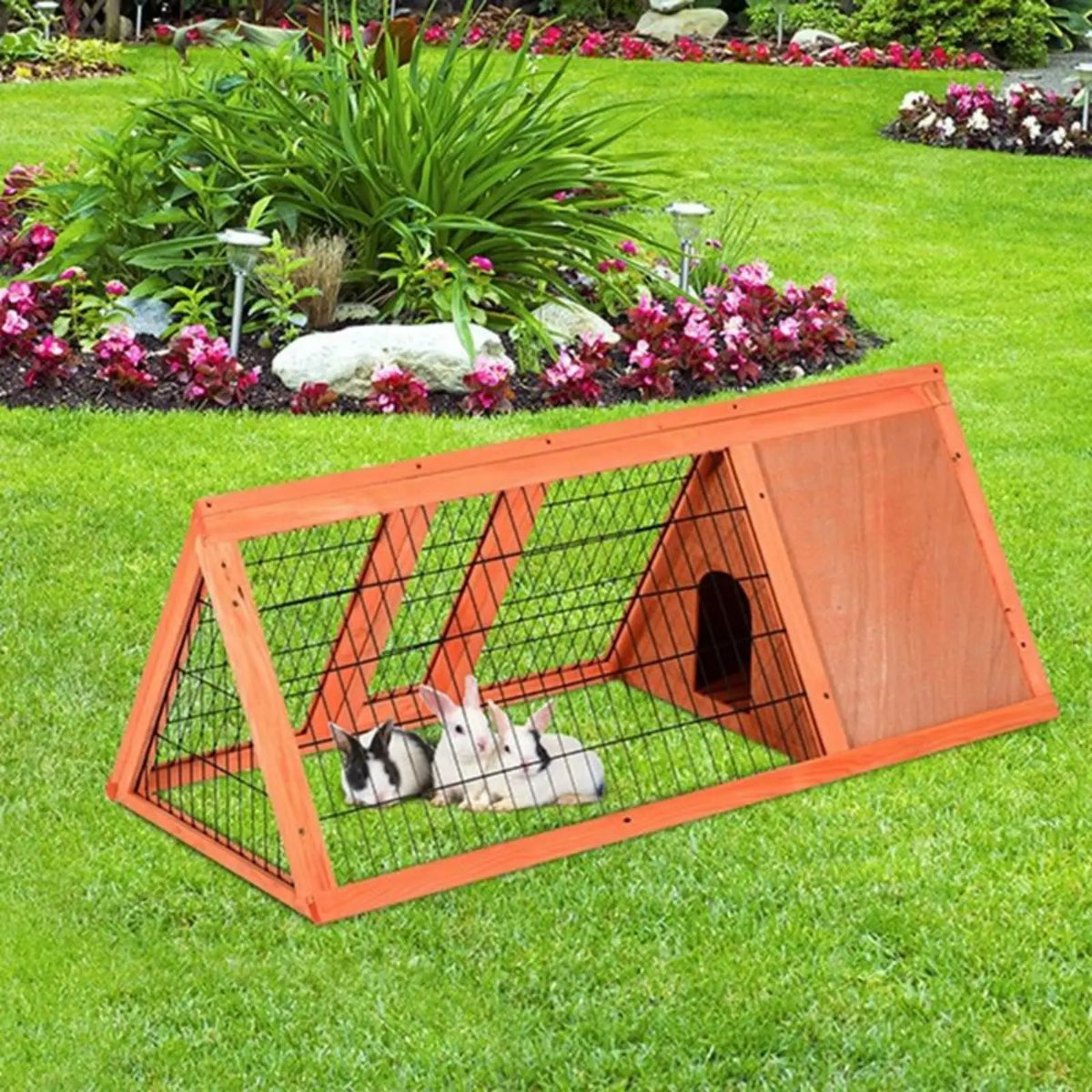 HiMISS Wooden Rabbit Hutch With Run And Easy Clean Design