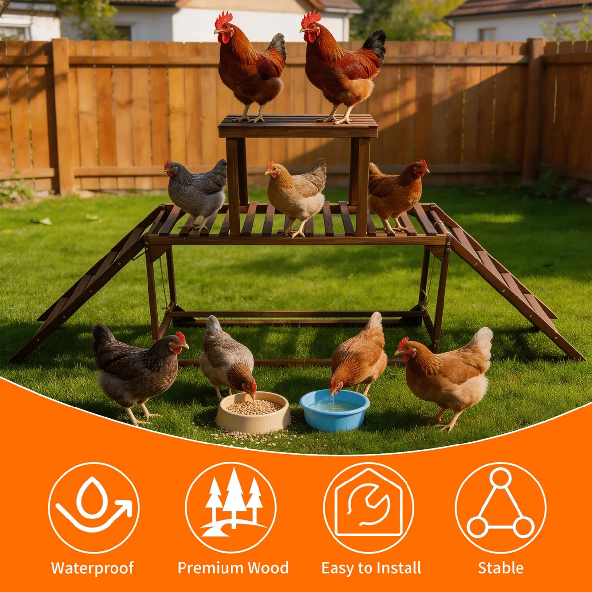 BINGOPAW Wooden Chicken Perch Swing With Ladder And Activity Toys