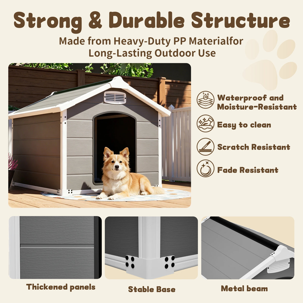 Heavy Duty Waterproof UV Resistant Dog House With Ventilation and Easy Cleaning