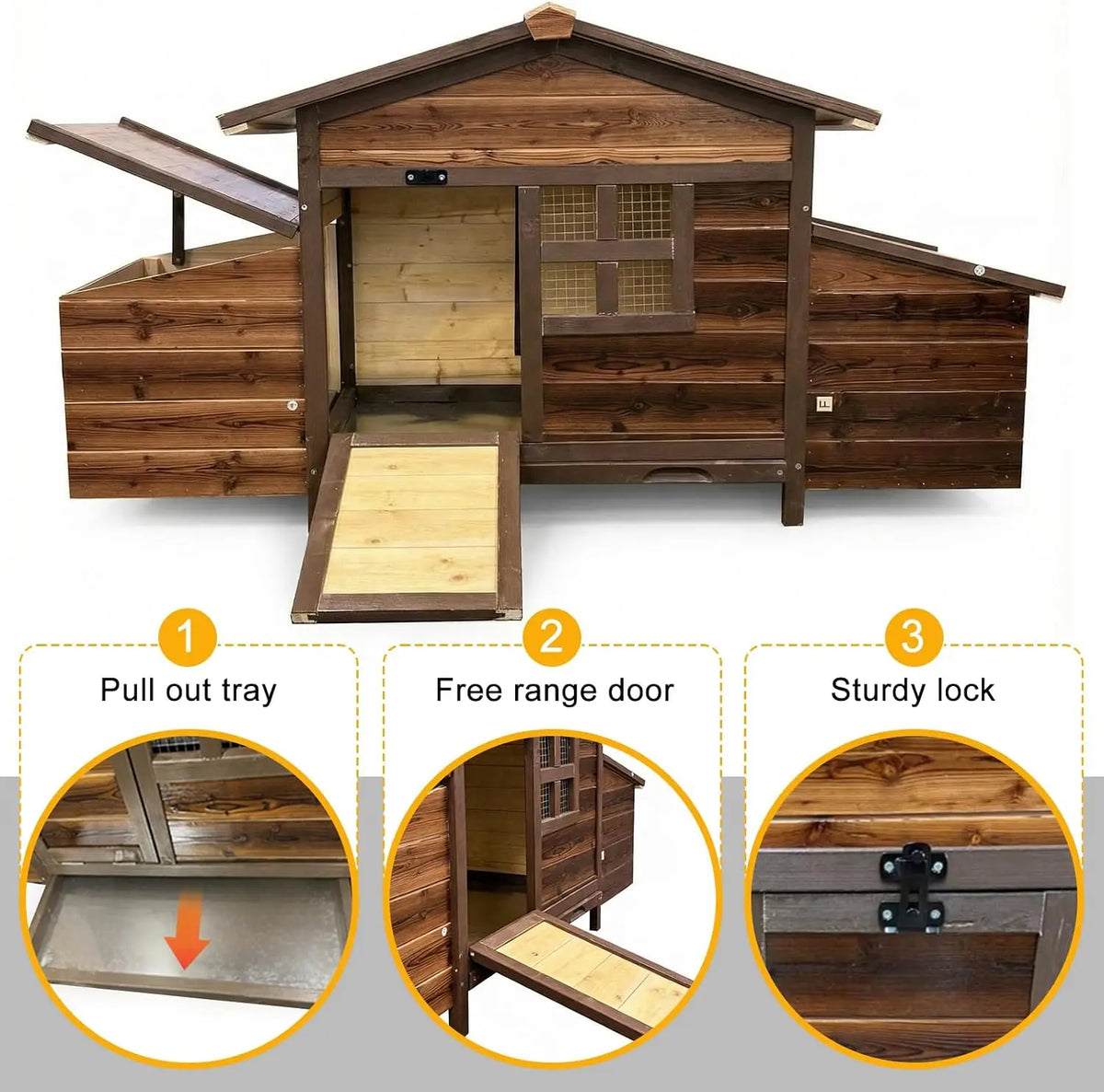 Wooden Chicken Coop with Nesting Boxes and Ventilated Window