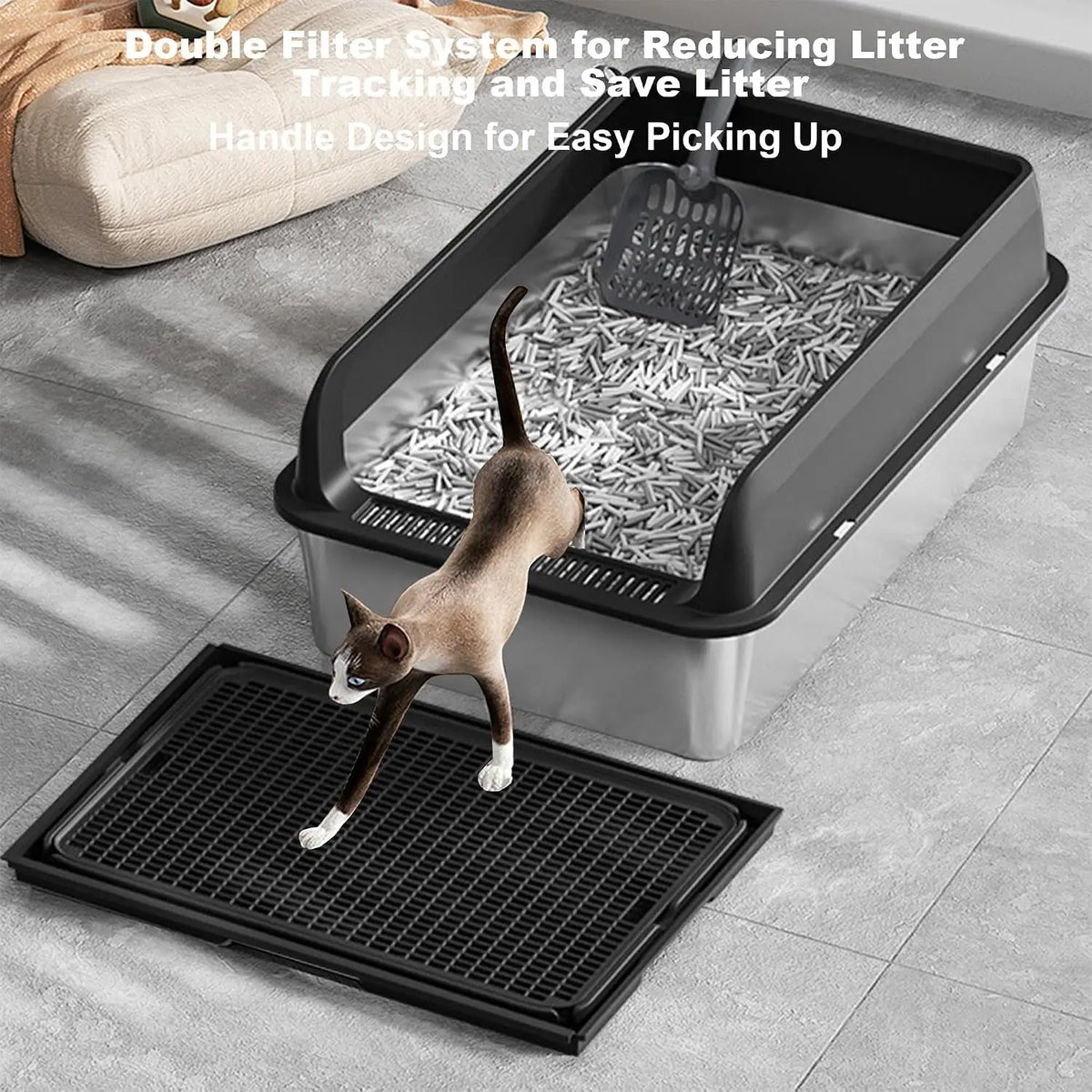 Garvee Stainless Steel Cat Litter Box With Covered Splash Guard