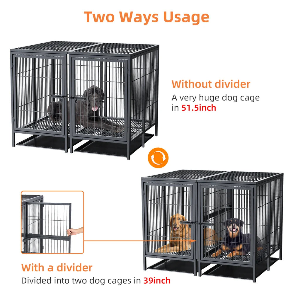 BORWART Heavy Duty Metal Dog Crate With Removable Divider Panel