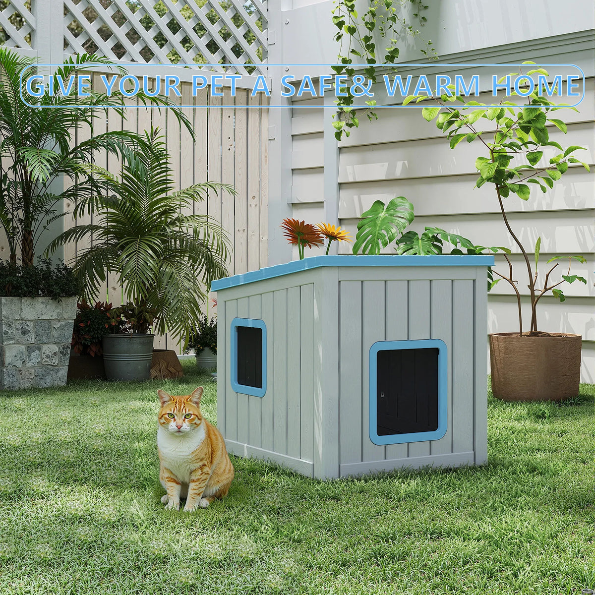 Waterproof Sloped Roof Plastic Pet House for Indoor Outdoor Shelter