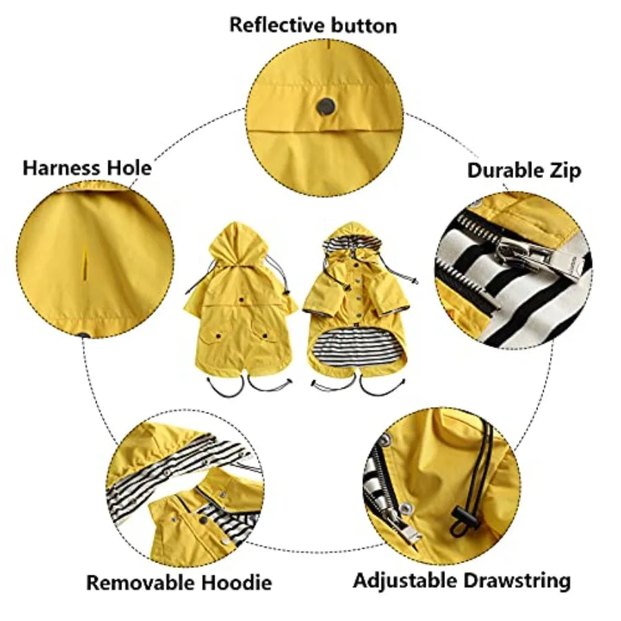 Dog Zip Up Raincoat With Reflective Details And Removable Hood