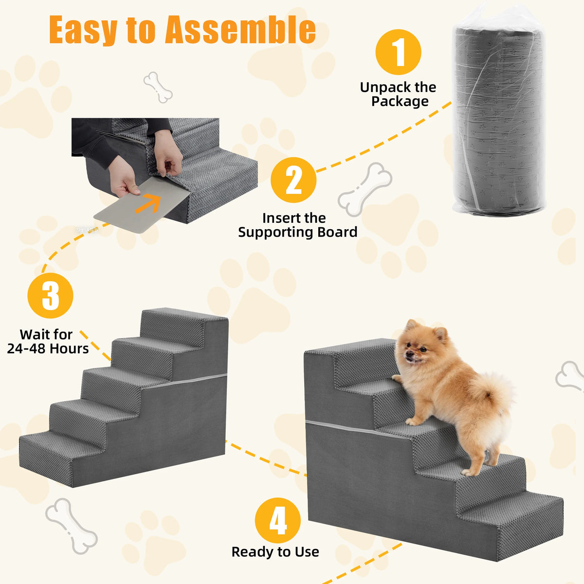 JHK Curved Foam Dog Stairs With Nonslip Pet Steps Indoor