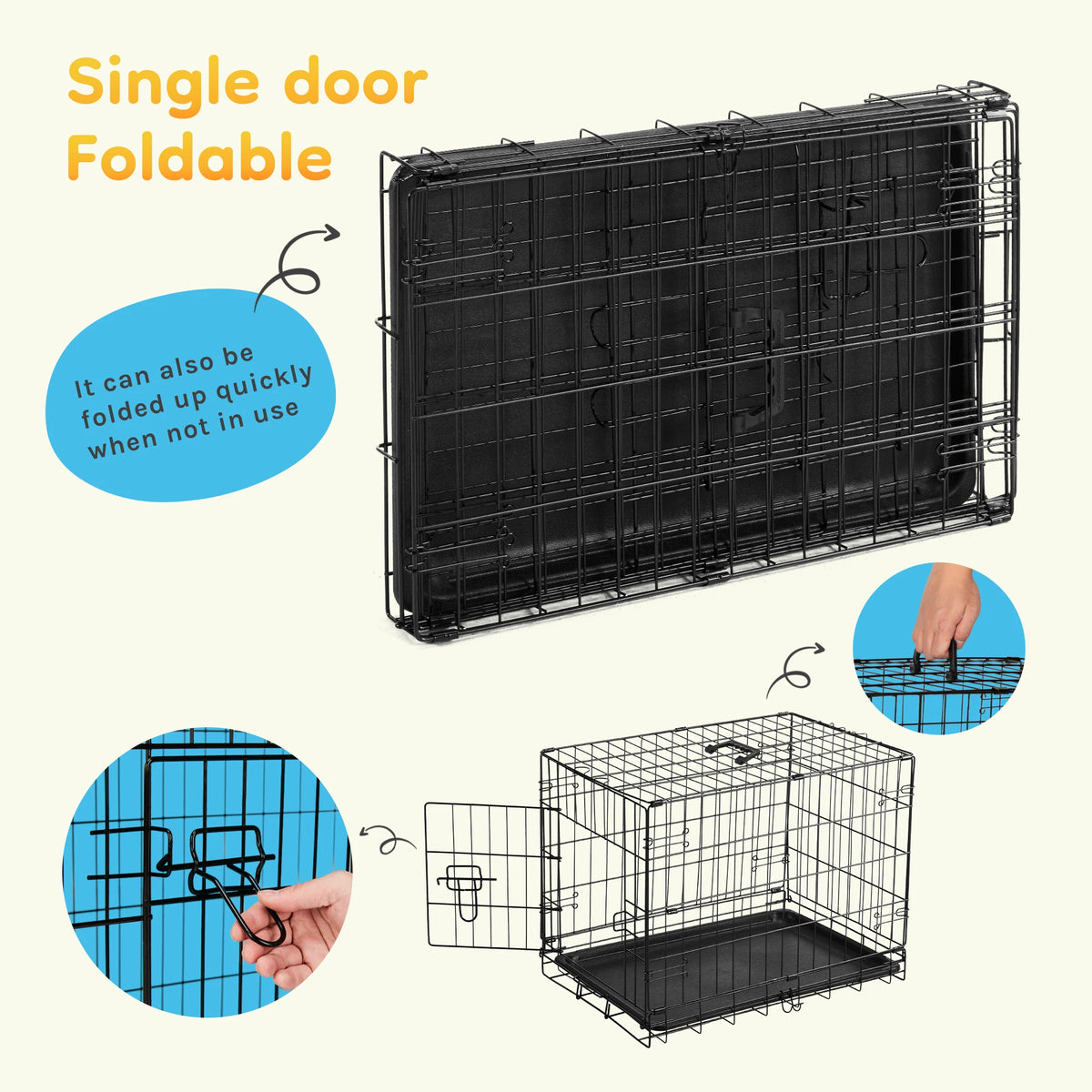 JHK Folding Wire Dog Kennel With Leak Proof Pan Tray