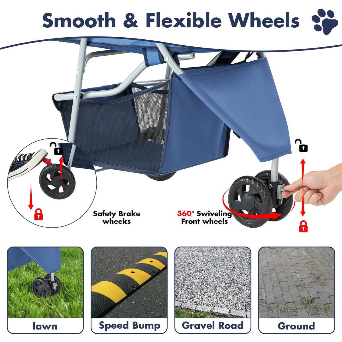 Foldable Pet Stroller With Mesh Windows And Storage Basket