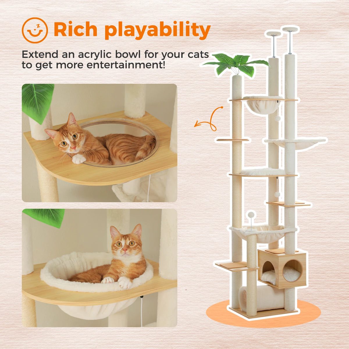 PAWZ Road Wooden Cat Tree With Hammock And Sisal Scratching Posts