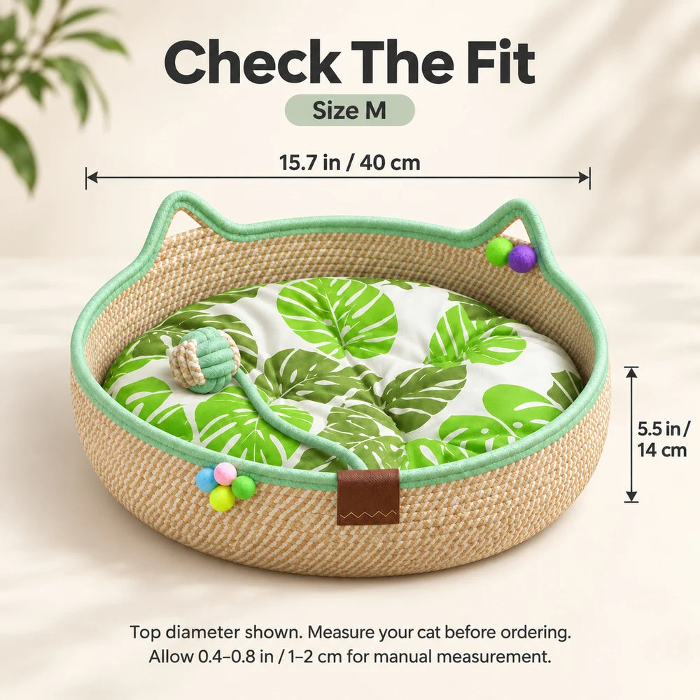 Woven Cat Bed For Indoor Cats Round Cat Basket With Cat Ear Design Cozy Cat Lounger For Kittens And Small Cats Indoor Pet Sleeping Basket For Napping And Relaxing