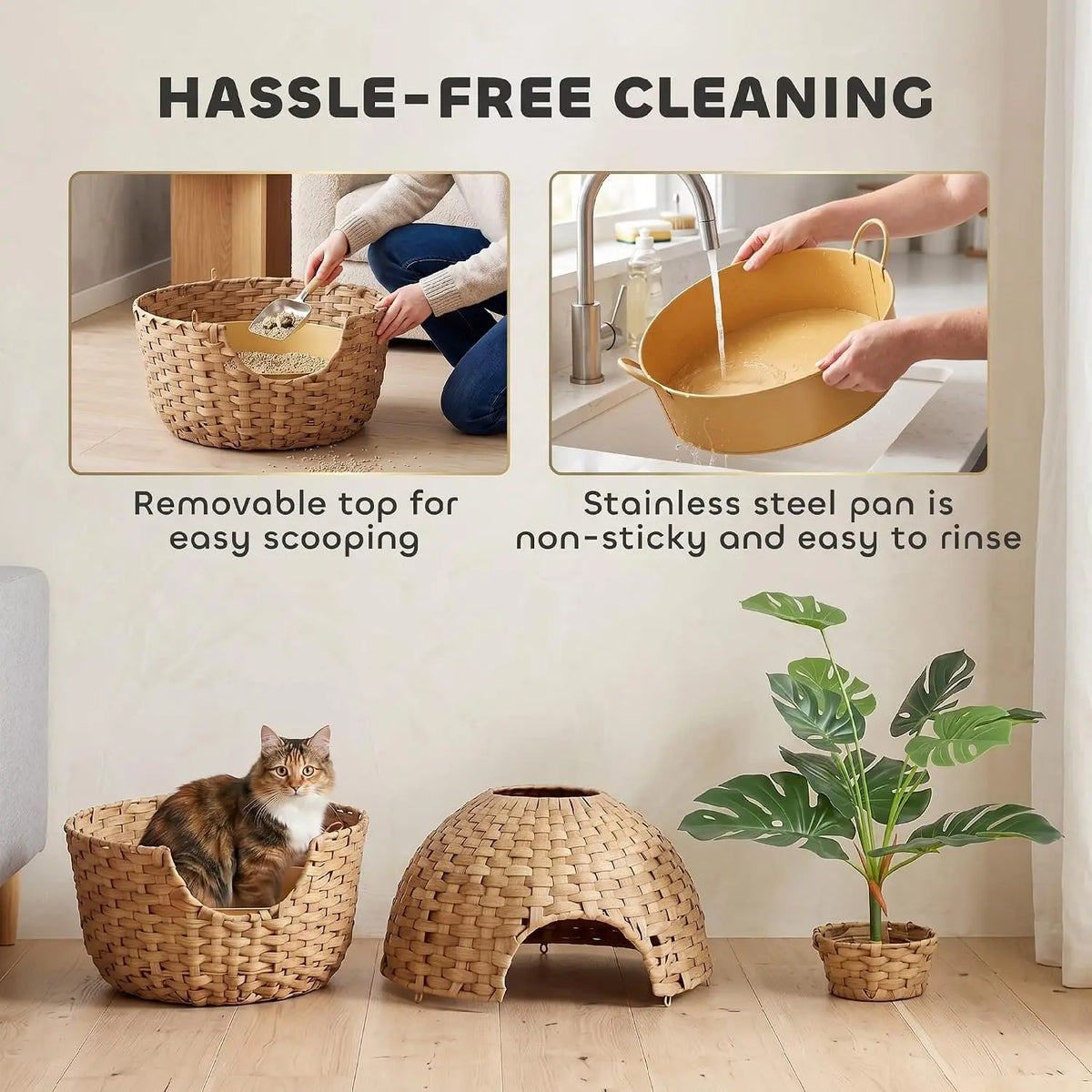 Hidden Cat Litter Box Plant Furniture Enclosure With Faux Plant