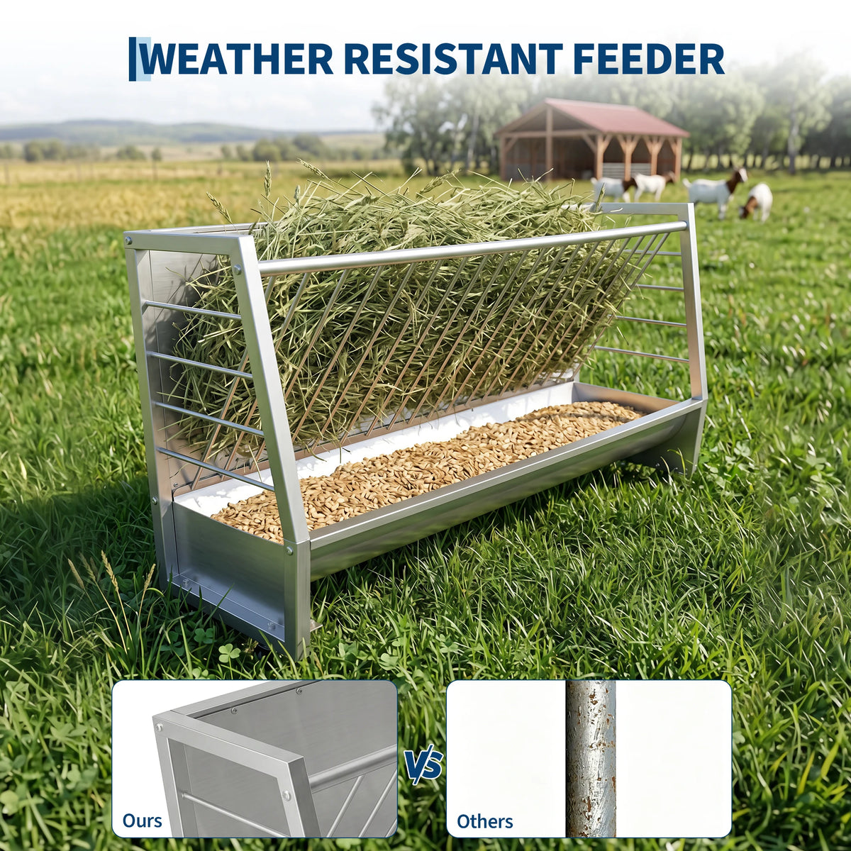 HiMISS Heavy Duty Galvanized Steel Hay And Grain Livestock Feeder