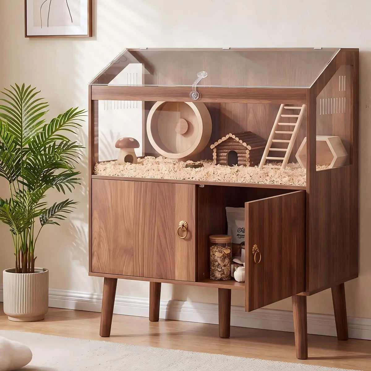 Wooden Small Animal Cage With Integrated Storage Cabinet