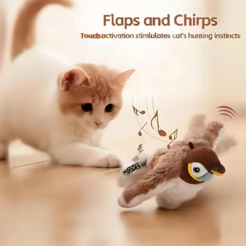 Interactive Touch Activated Chirping Flapping Bird Plush Cat Toy