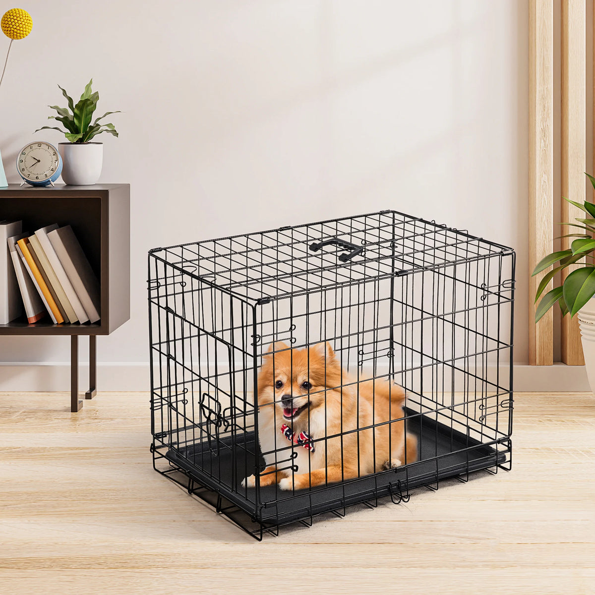JHK Folding Wire Dog Kennel With Leak Proof Pan Tray