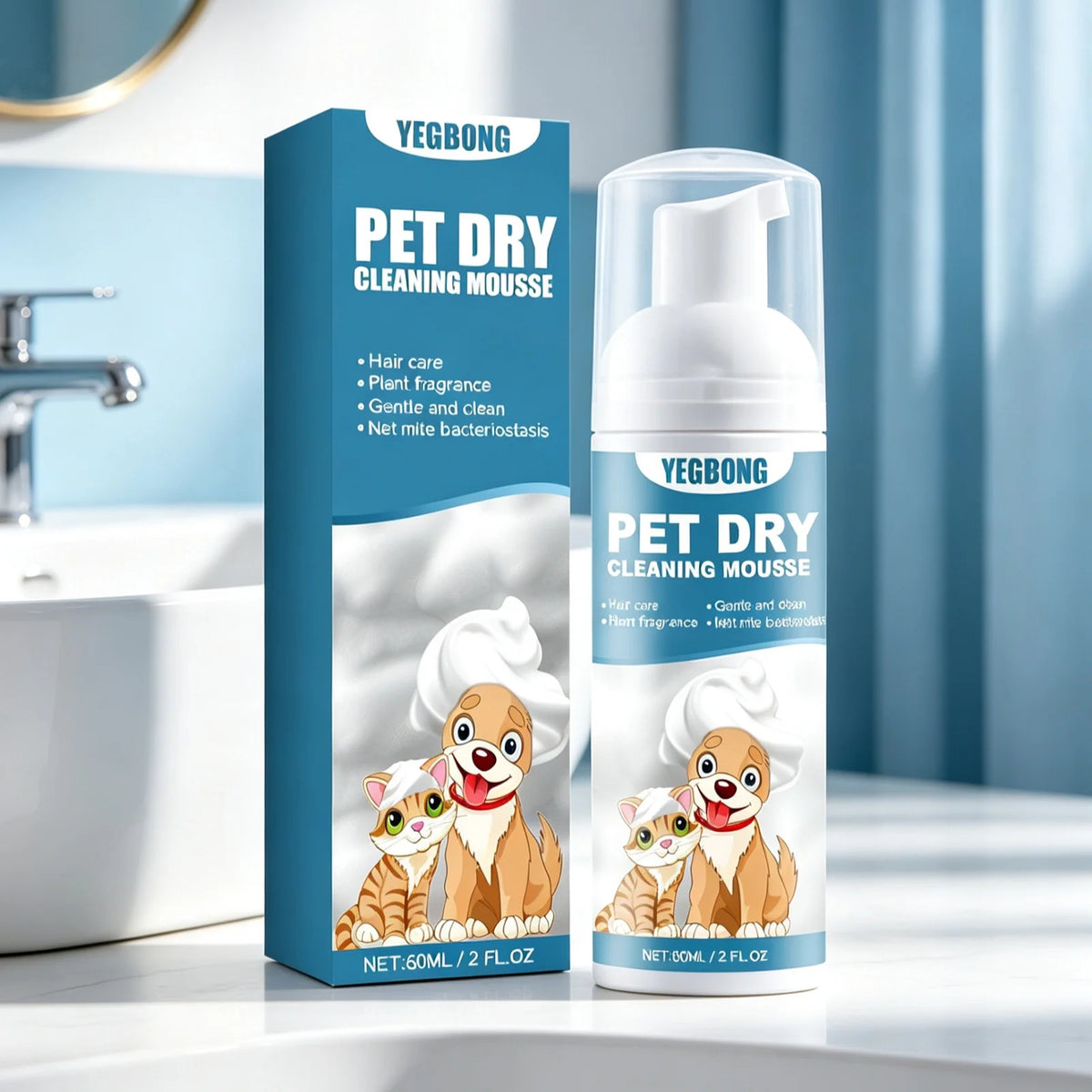 YEGBONG Pet Dry Shampoo Mousse for Gentle Skin Cleansing