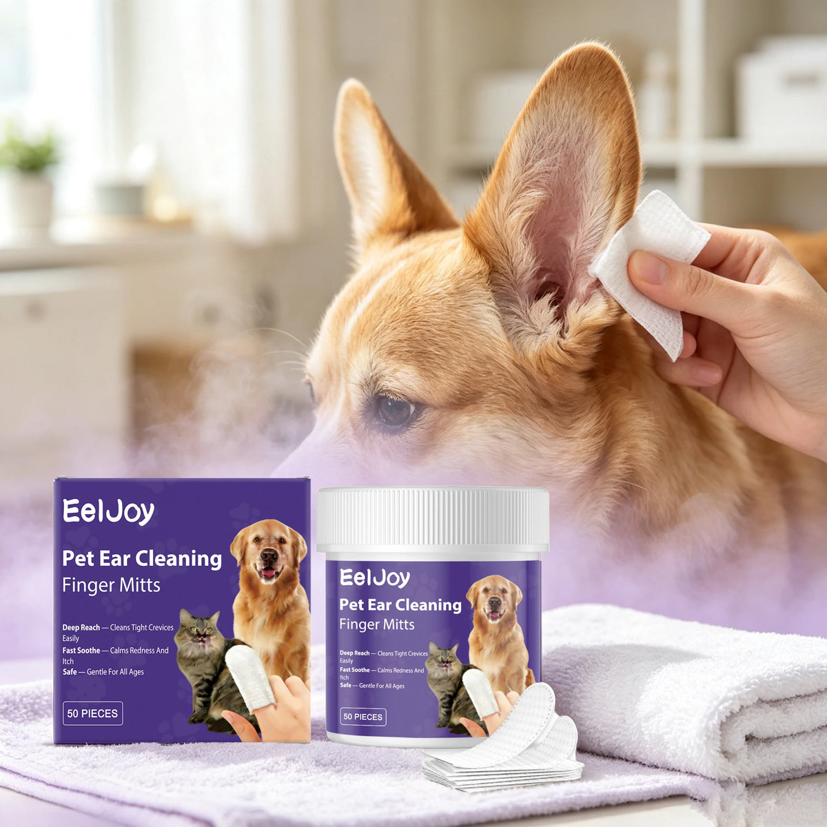 Gentle Pet Ear Cleaning Finger Wipes for Dogs and Cats