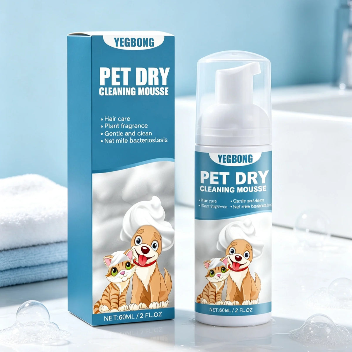 YEGBONG Pet Dry Shampoo Mousse for Gentle Skin Cleansing