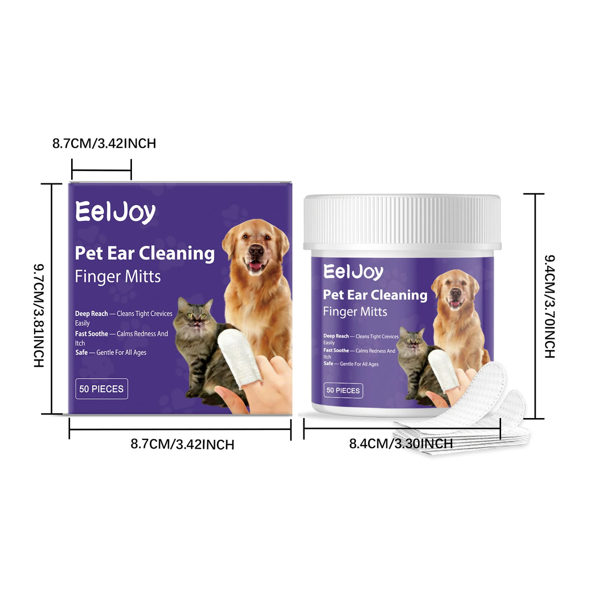 Gentle Pet Ear Cleaning Finger Wipes for Dogs and Cats