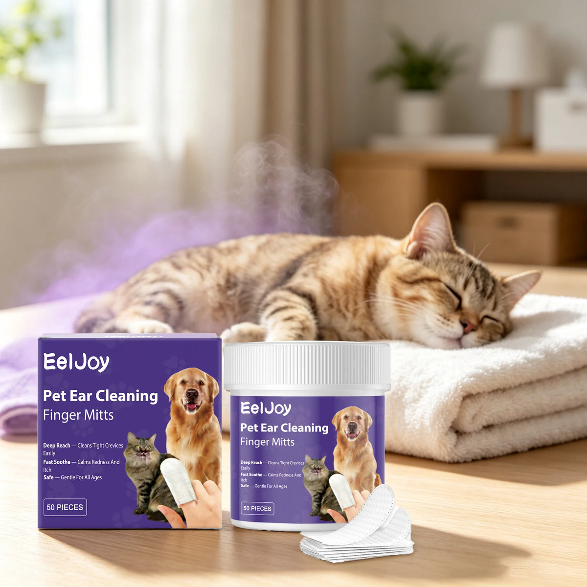 Gentle Pet Ear Cleaning Finger Wipes for Dogs and Cats