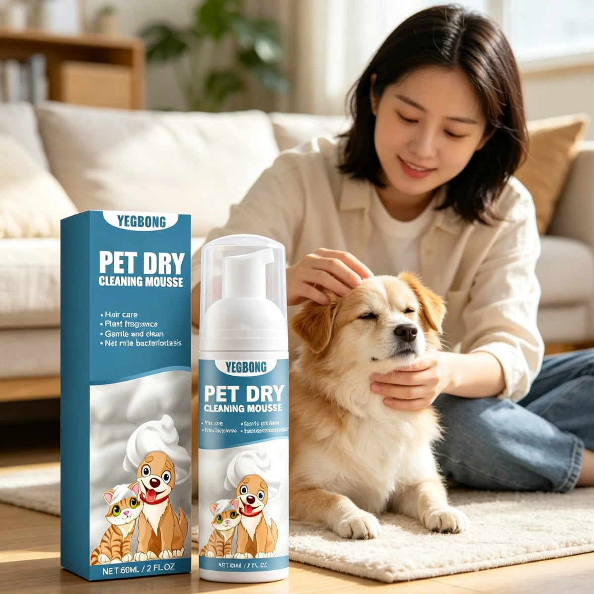 YEGBONG Pet Dry Shampoo Mousse for Gentle Skin Cleansing