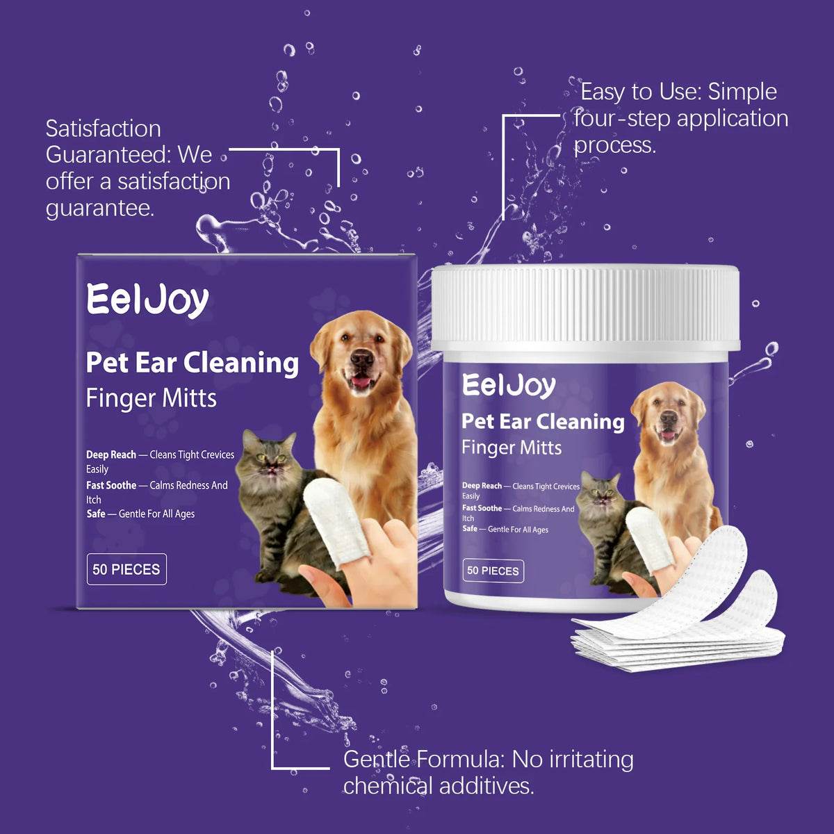 Gentle Pet Ear Cleaning Finger Wipes for Dogs and Cats