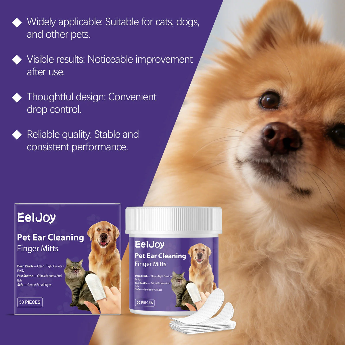 Gentle Pet Ear Cleaning Finger Wipes for Dogs and Cats