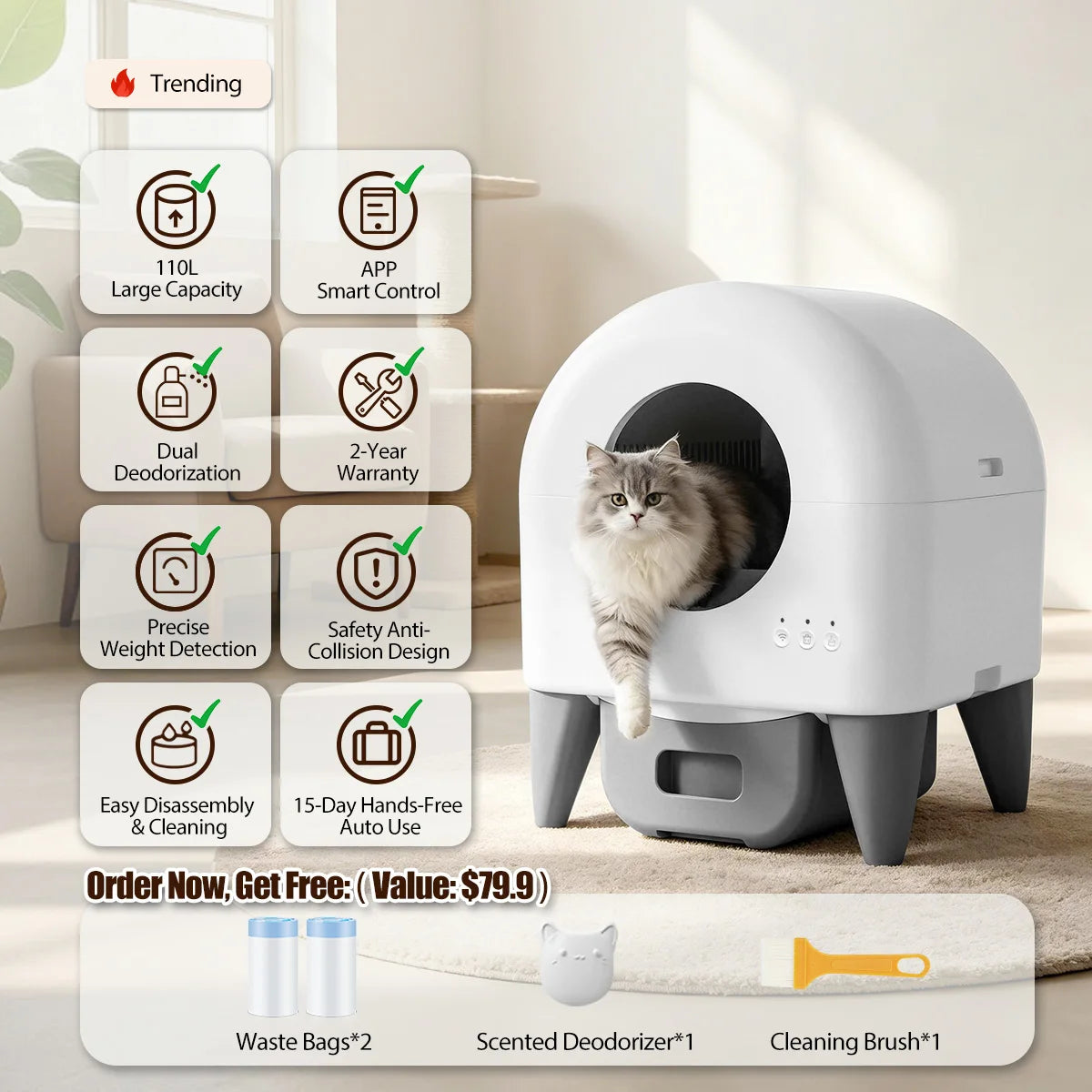 Smart Self Cleaning Automatic Enclosed Cat Litter Box