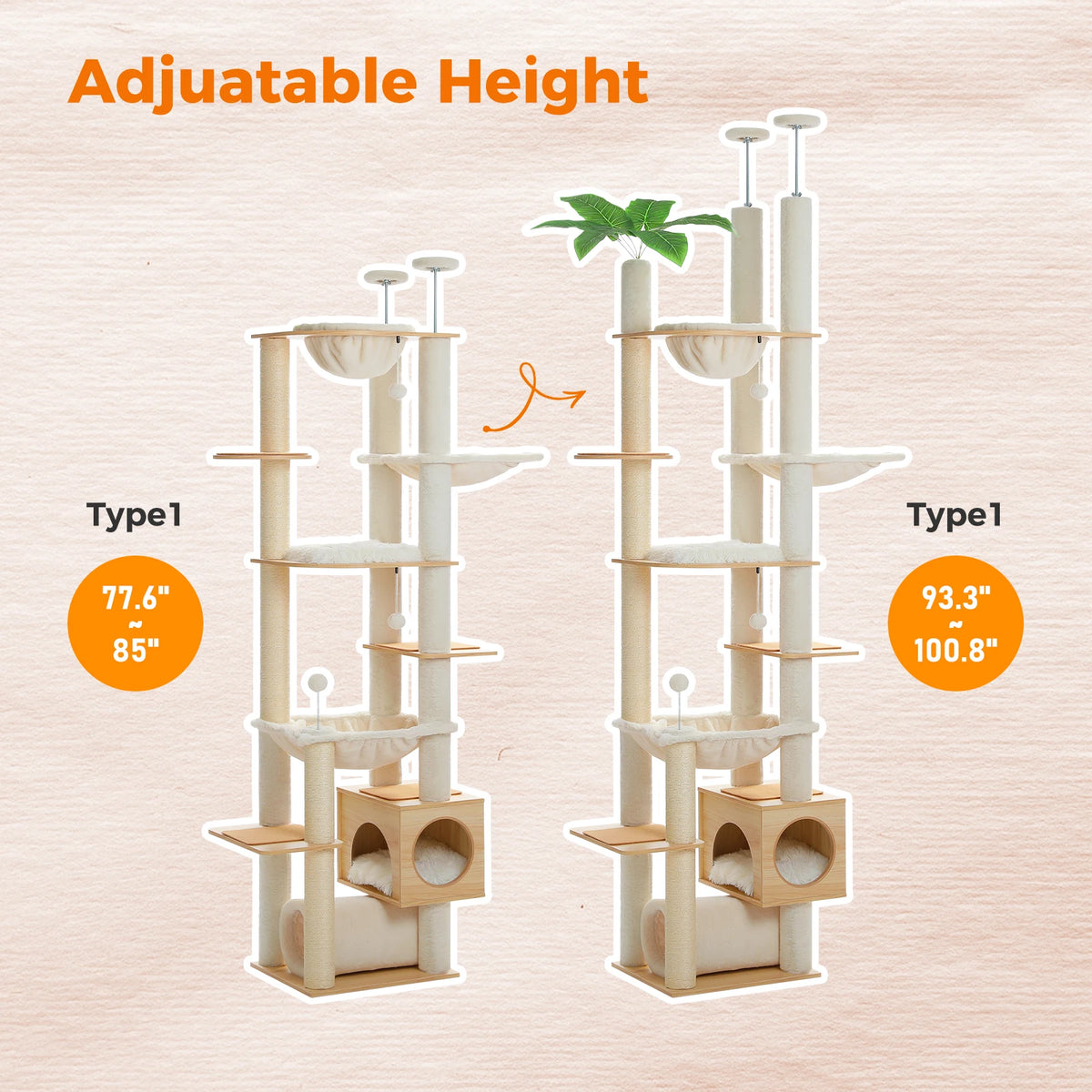 PAWZ Road Wooden Cat Tree With Hammock And Sisal Scratching Posts