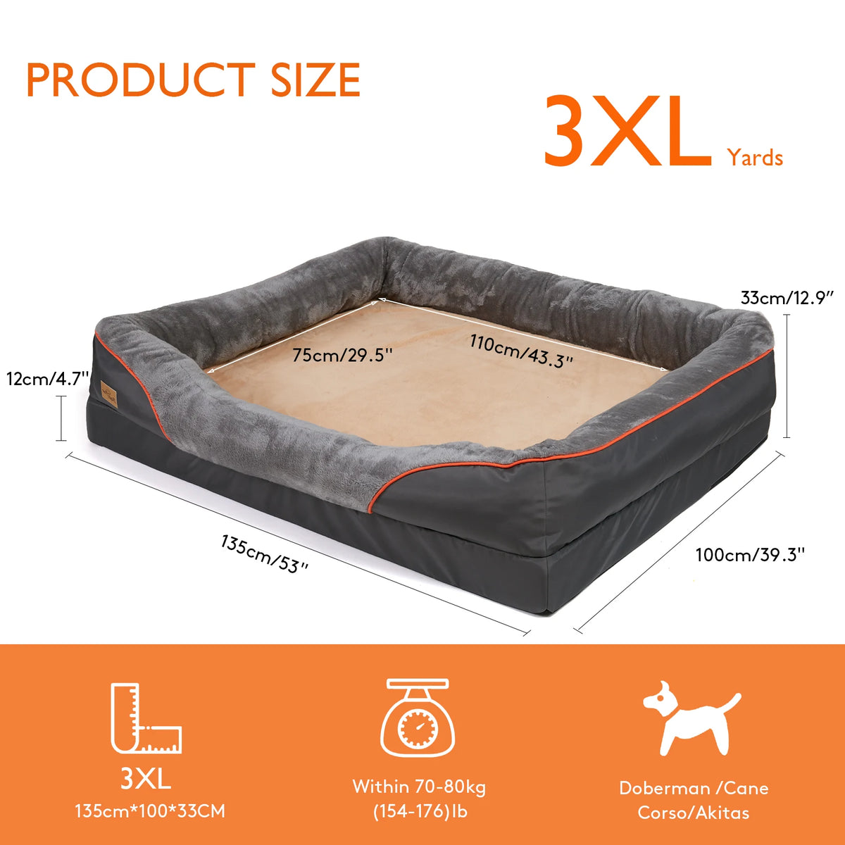 BINGOPAW Washable Waterproof Foam Dog Bed With Removable Fleece Cover
